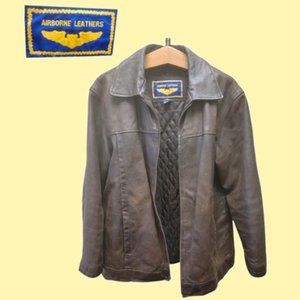 Airborne Leathers brown leather bomber jacket coat size L
